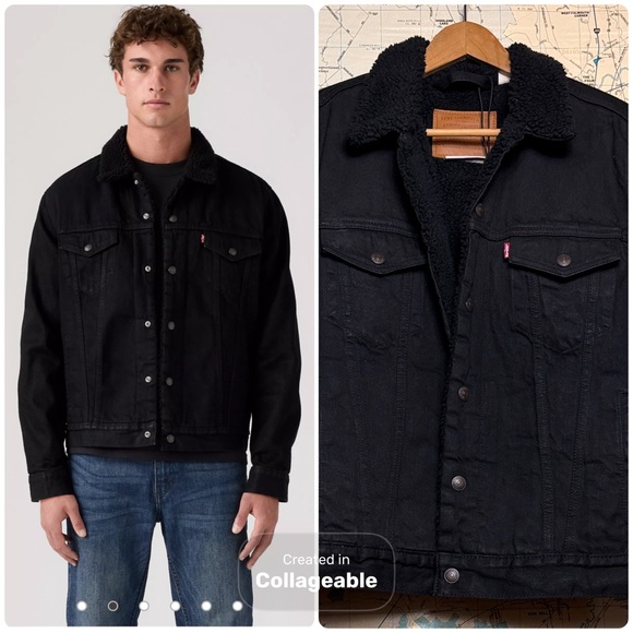 Levi’s TYPE III SHERPA TRUCKER JACKET Unisex, Sherpa, Blackout - Picture 15 of 16